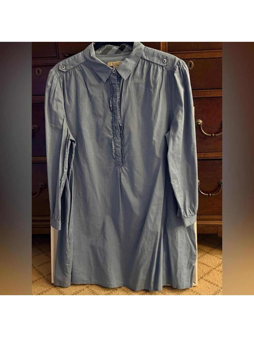 Burberry Brit denim chambray blue tunic shirt with ruffled front  M